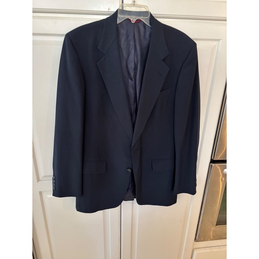 Hart Schaffner Marx Mens Navy Blue 2‎ Button Blazer Sport Coat 40L Wool Blend